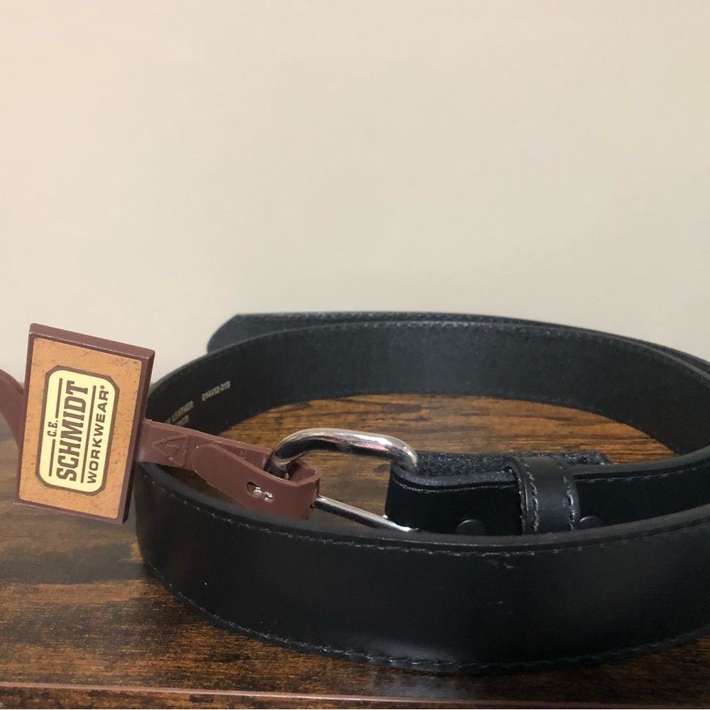 C.E. Schmidt Workwear Black Leather Belt with Silver Buckle